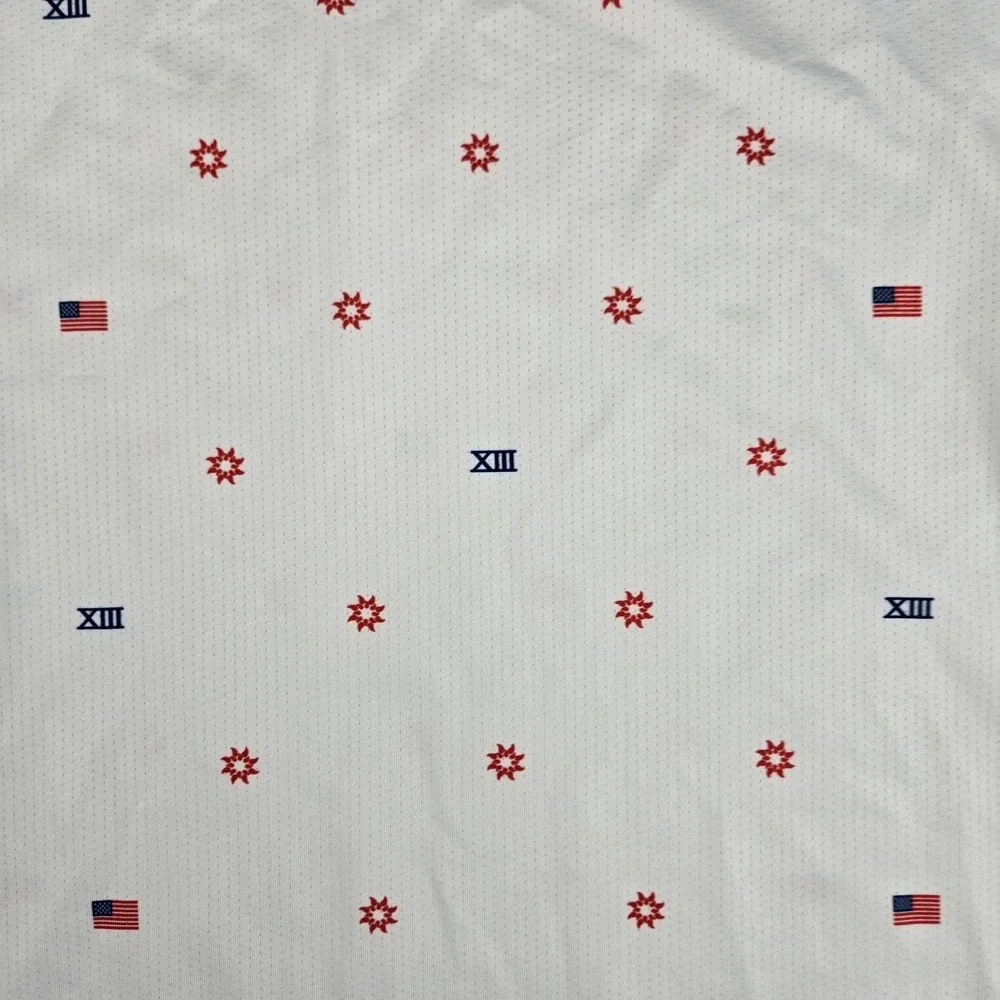 Adidas Polo Shirt Mens Large Vaqueros Del‎ Mar XIII All Over Print Golf USA Flag